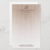 Trendy Holz Look Monogram Elegante Vorlage Moderne Briefpapier (Vorne/Hinten)