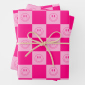 Trendy Hot Pink Checkered & Groovy Happy Lächeln Geschenkpapier Set (Beispiel)