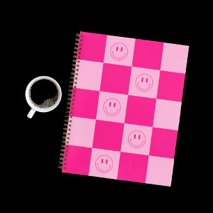 Trendy Hot Pink Checkered & Happy Lächeln Notizblock