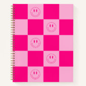 Trendy Hot Pink Checkered & Happy Lächeln Notizblock (Vorderseite)