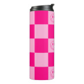 Trendy Hot Pink Checkered Niedlich Happy Lächeln G Thermosbecher (Nach links gedreht)