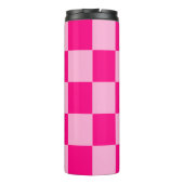 Trendy Hot Pink Checkered Niedlich Happy Lächeln G Thermosbecher (Rückseite)