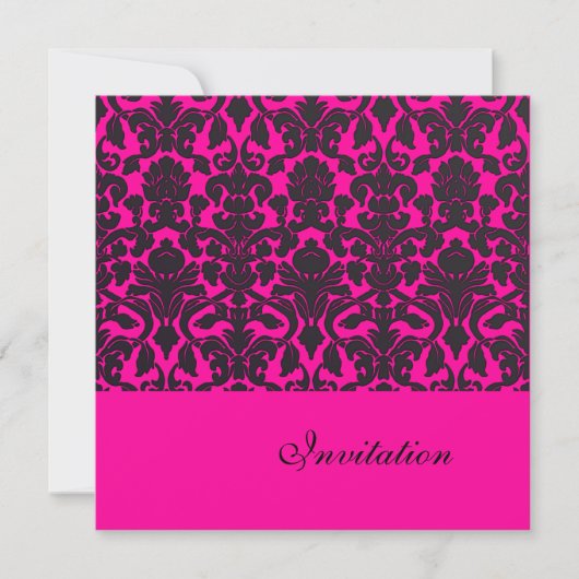 Trendy Hot Pink Damask Einladungen für Hochzeiten (Vorderseite)