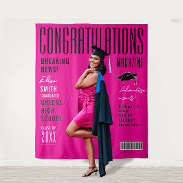 Trendy Hot Pink Graduation Magazine News Welcome Wandteppich