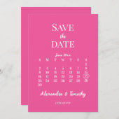 Trendy Hot Pink Minimalist Calendar Wedding Save The Date (Vorne/Hinten)