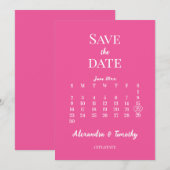 Trendy Hot Pink Minimalistisch Calendar Wedding Save The Date (Vorne/Hinten)