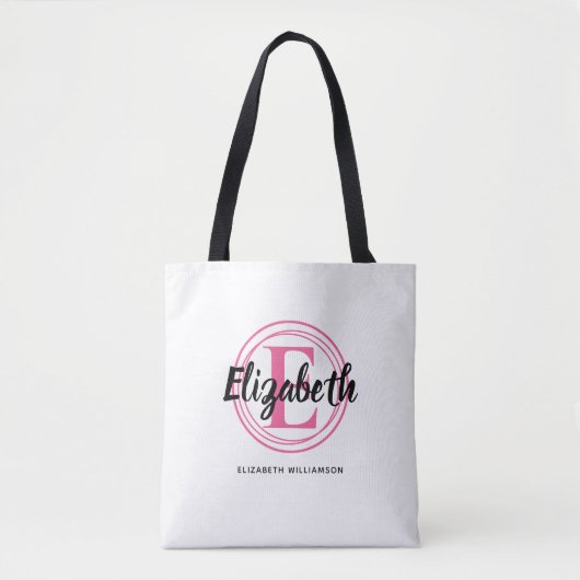Trendy Hot Pink Monogram Initial Script Name Tasche (Vorderseite)