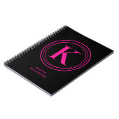 Trendy Hot Pink Monogram Name Black Notebook Notizblock (Linke Seite)