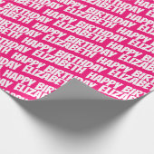 Trendy Hot Pink Personalisierter Name Happy Birthd Geschenkpapier (Ecke)