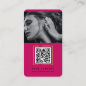 Trendy hot pink QR Code Moderne Social Media Foto Visitenkarte (Vorderseite)