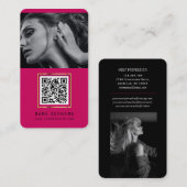 Trendy hot pink QR Code Moderne Social Media Foto Visitenkarte (Vorne/Hinten)