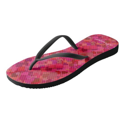 Trendy Hot Pink Retro Muster Badesandalen (Schrägansicht)