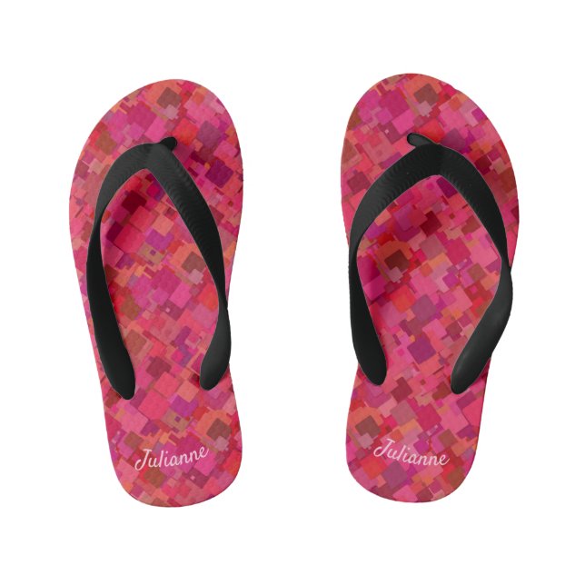 Trendy Hot Pink Retro Muster Flip Flops Kinderbadesandalen (Fußbett)