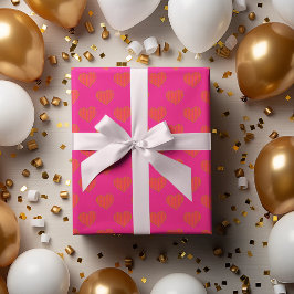 Trendy Hot Pink und Orange Glitzer Herz Geschenkpapier Set