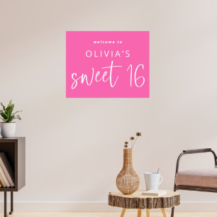 Trendy Hot Pink Willkommen im Sweet 16 Geburtstag Poster