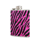Trendy Hot Pink Zebra Print Glitz Glitzer Glitzern Flachmann (Links)