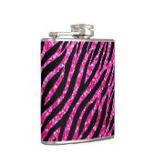 Trendy Hot Pink Zebra Print Glitz Glitzer Glitzern Flachmann (Rechts)