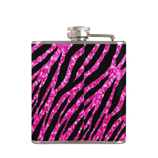 Trendy Hot Pink Zebra Print Glitz Glitzer Glitzern Flachmann (Rückseite)