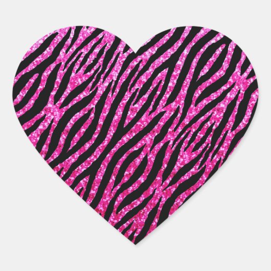 Trendy Hot Pink Zebra Print Glitz Glitzer Glitzern Herz-Aufkleber (Vorderseite)