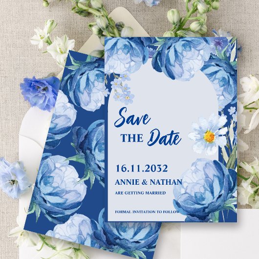 Trendy Hübsch Blue Florals Wedding Save the Date