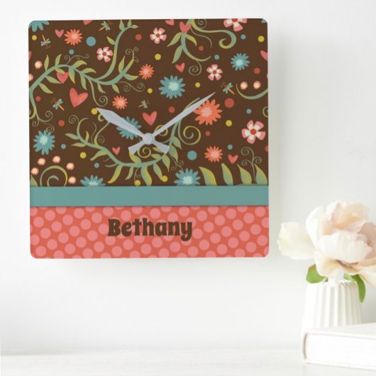 Trendy Hübsch Floral Personalisiert Unique Clock Quadratische Wanduhr
