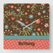 Trendy Hübsch Floral Personalisiert Unique Clock Quadratische Wanduhr (Vorderseite)