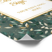 Trendy Hunter Green Gold Foliage Wedding Custom Poster (Ecke)