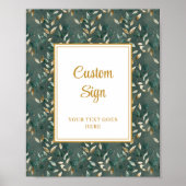 Trendy Hunter Green Gold Foliage Wedding Custom Poster (Vorne)