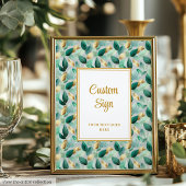 Trendy Hunter Green Gold Foliage Wedding Custom Poster