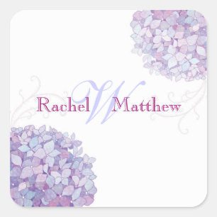 Trendy Hydrangea Wedding Couple Monogram Quadratischer Aufkleber