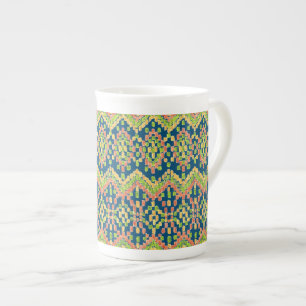 Trendy Ikat farbenfrohe ethnische Muster auf blau Porzellantasse