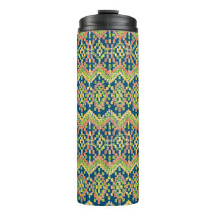 Trendy Ikat farbenfrohe ethnische Muster auf blau Thermosbecher