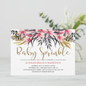 Trendy Imitat-GoldGlitzer-Blumenbaby besprühen Einladung (Stehend Vorderseite)