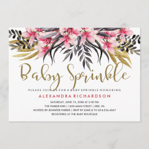 Trendy Imitat-GoldGlitzer-Blumenbaby besprühen Einladung