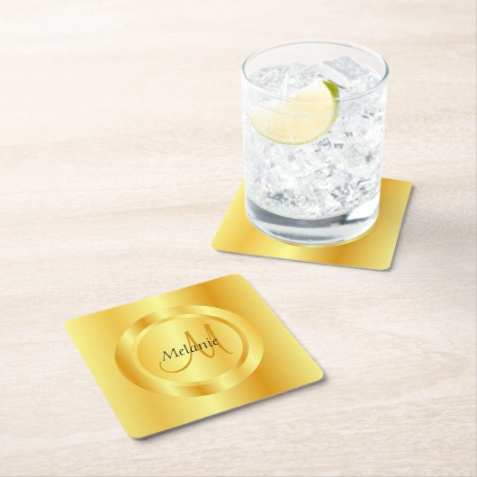 Trendy Imitate Gold Moderne Monogram Elegant Templ Rechteckiger Pappuntersetzer (Vor Ort)