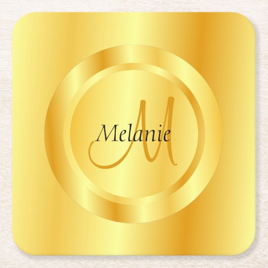 Trendy Imitate Gold Moderne Monogram Elegant Templ Rechteckiger Pappuntersetzer (Vorderseite)