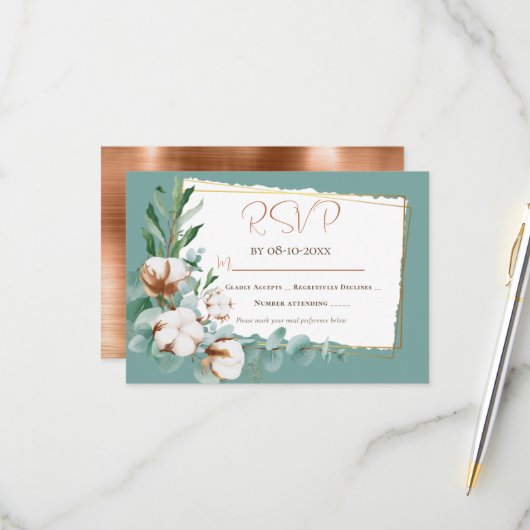 Trendy Imitate Kupfer White Floral Bouquet Wedding RSVP Karte (Vorderseite/Rückseite Beispiel)