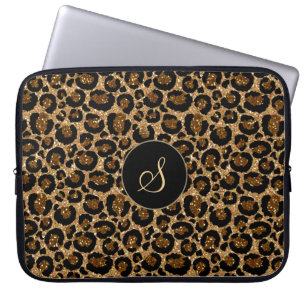 Trendy Imitats Glitzer Leopard mit Monogramm Laptopschutzhülle