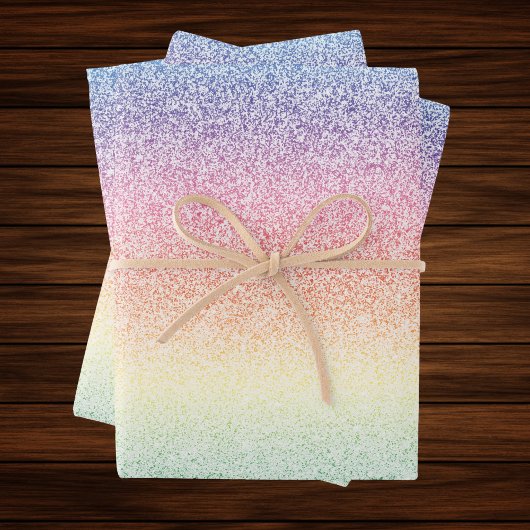 Trendy Imitats Glitzer Rainbow Ombre Elegant 12x18 Geschenkpapier Set