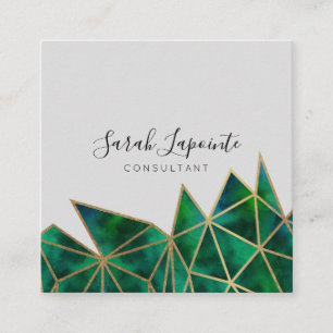 Trendy Imitats Gold & Emerald Green Geometric Desi Quadratische Visitenkarte