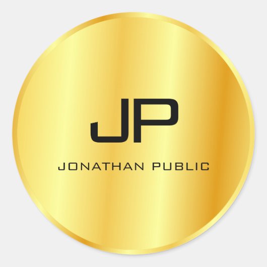 Trendy Imitats Gold Metallic Look Monogram Templat Runder Aufkleber (Vorderseite)