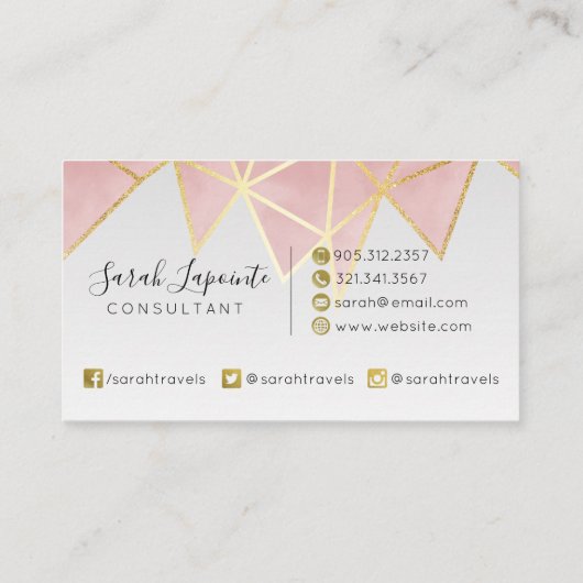 Trendy Imitats Gold & Rose Pink Geometrie Visitenkarte (Rückseite)