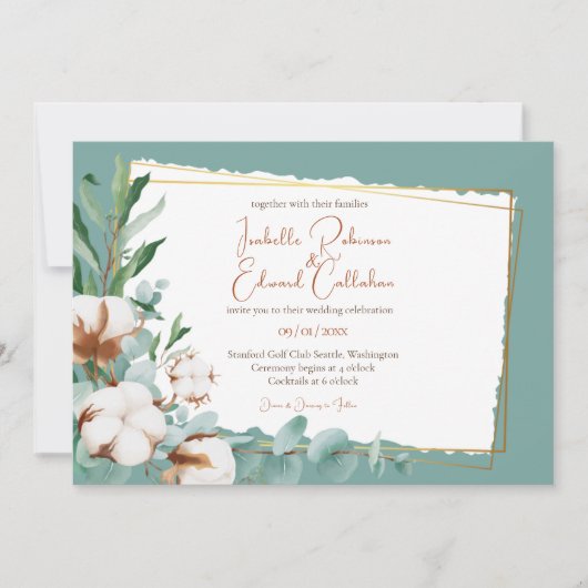 Trendy Imitats Kupfer Foil Cotton Buds Aquamarin H Einladung (Vorderseite)