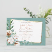 Trendy Imitats Kupfer Foil Cotton Buds Aquamarin H Einladung (Stehend Vorderseite)