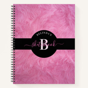 Trendy Imitats Pink Fur Girly Monogram Sketchbook Notizblock