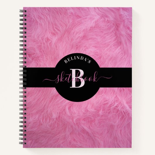 Trendy Imitats Pink Fur Girly Monogram Sketchbook Notizblock (Vorderseite)