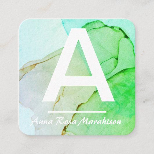 ~* Trendy INITIAL Abstrakt QR LOGO FOTO Aqua Quadratische Visitenkarte (Vorderseite)