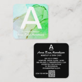 ~* Trendy INITIAL Abstrakt QR LOGO FOTO Aqua Quadratische Visitenkarte (Vorne/Hinten)