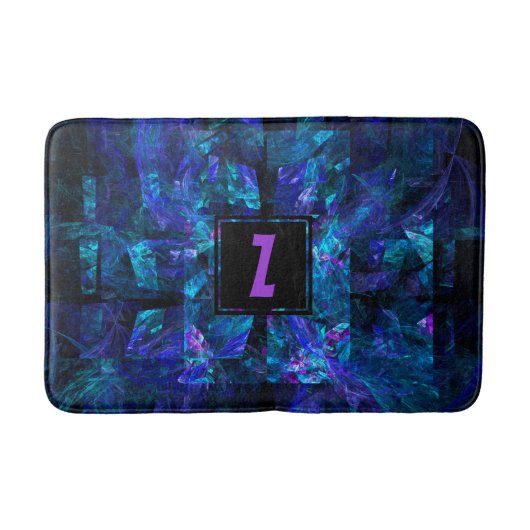 Trendy Initial Letter Monogram Shimmering Blue Badematte (Vorderseite)