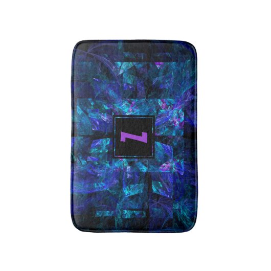 Trendy Initial Letter Monogram Shimmering Blue Badematte (Vorderseite Vertikal)